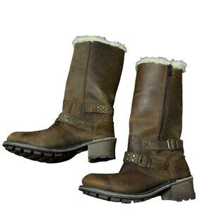 CATERPILLAR HARNESS BOOTS WOMENS MID CALF FAUX FUR‎ LINED WATERPROOF SZ 10